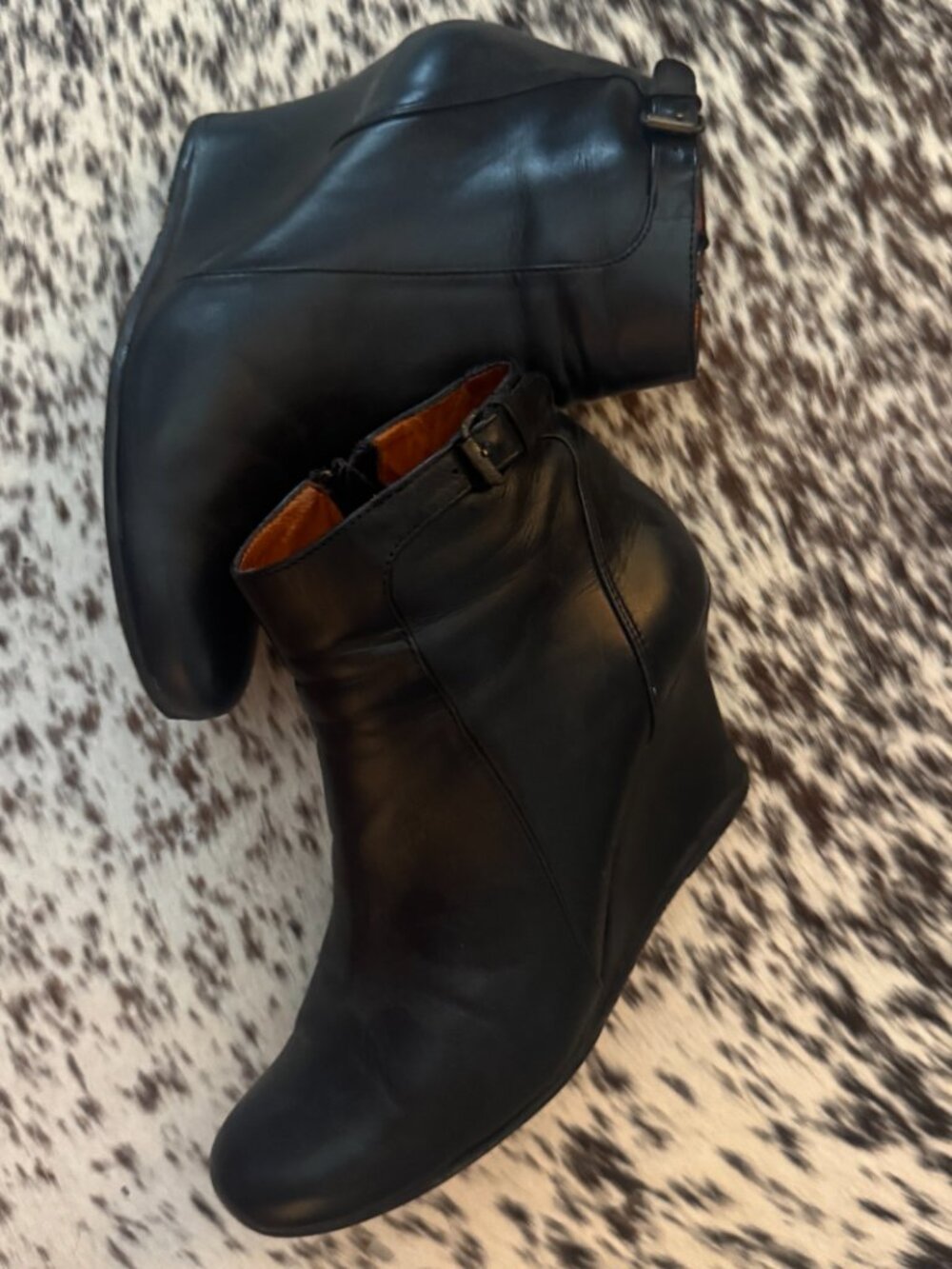 Lanvin Black Leather Wedge Ankle Booties Size 37